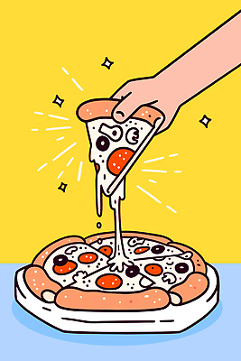 접시 손 일러스트 패스트푸드 들기 신체부위 반짝임 노란색 늘이기 피자조각 피자치즈 국내일러스트 AI파일 식기 컬러 조각 모션 치즈 피자 사람 인스턴트 파일형식 벡터
