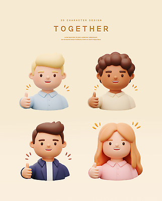 PSD 편집이미지 여자 남자 함께함 미소 여러명 상반신 성인 3D 따봉 베이지색 성인만 편집3D 컬러 다수 컨셉 표정 사람 최고 디지털합성 파일형식
