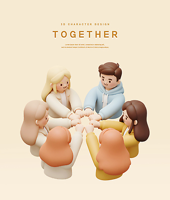 PSD 편집이미지 여자 남자 함께함 미소 여러명 상반신 성인 3D 주먹 손내밀기 베이지색 손맞댄 성인만 편집3D 컬러 다수 컨셉 모션 표정 사람 손짓 디지털합성 파일형식