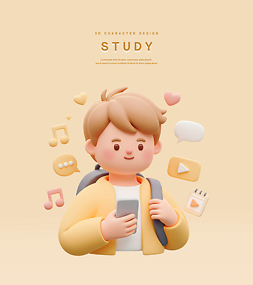 PSD 편집이미지 남자 어린이 말풍선 음표 책가방 한명 미소 들기 소년 상반신 스마트폰 학습 하트 잡기 베이지색 소년한명만 편집3D 모양 1 기호 교육 음악 컬러 가방 모션 표정 사람 핸드폰 스마트기기 3D 남자한명만 소년만 파일형식