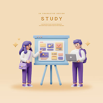 전신 PSD 편집이미지 여자 남자 가방 미소 들기 성인 두명 노트북 반짝임 학습 가리킴 발표 프레젠테이션 베이지색 성인만 편집3D 잡화 교육 컬러 모션 표정 사람 손짓 전자제품 3D 파일형식