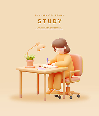 전신 PSD 식물 편집이미지 여자 화분 의자 한명 미소 앉기 성인 책 학습 펜 스탠드 잡기 베이지색 성인여자한명만 편집3D 1 교육 컬러 가구 모션 조명 표정 사람 필기구 3D 여자한명만 성인여자만 파일형식