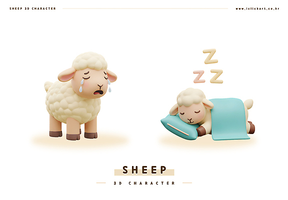 PSD 편집이미지 베개 3D캐릭터 사람없음 눕기 3D 귀여움 눈감음 이불 슬픔 잠 울음 졸음 눈물 양캐릭터 편집3D 캐릭터 감정 동물캐릭터 컨셉 침구 모션 표정 양 디지털합성 파일형식