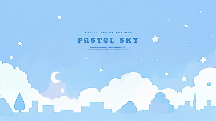 PSD 나무 구름 별 일러스트 하늘 수채화 사람없음 파란색 도시 초승달 국내일러스트 자연요소 식물 컬러 달 파일형식