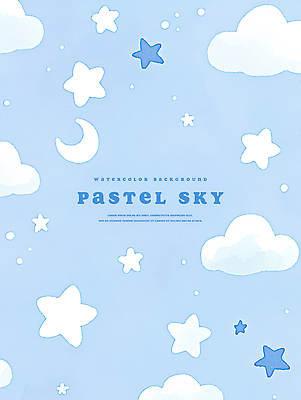 PSD 구름 별 일러스트 하늘 수채화 사람없음 파란색 초승달 국내일러스트 자연요소 컬러 달 파일형식