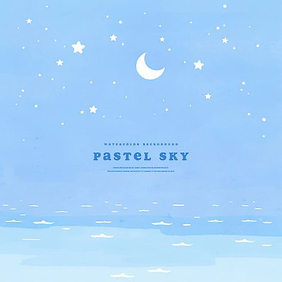 PSD 별 바다 일러스트 하늘 수채화 사람없음 파란색 초승달 국내일러스트 자연요소 컬러 달 파일형식