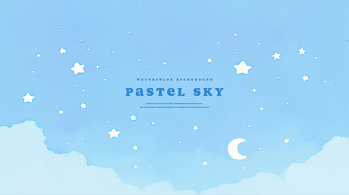 PSD 구름 별 일러스트 하늘 수채화 사람없음 파란색 초승달 국내일러스트 자연요소 컬러 달 파일형식