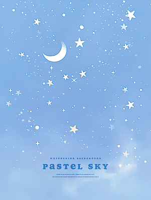 PSD 별 일러스트 하늘 수채화 사람없음 파란색 초승달 국내일러스트 자연요소 컬러 달 파일형식