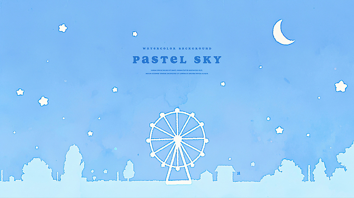 PSD 나무 별 일러스트 하늘 수채화 사람없음 파란색 초승달 대관람차 국내일러스트 자연요소 식물 컬러 달 놀이기구 파일형식