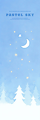 PSD 나무 별 일러스트 하늘 수채화 사람없음 파란색 초승달 국내일러스트 자연요소 식물 컬러 달 파일형식