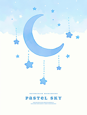 PSD 별 일러스트 하늘 수채화 사람없음 파란색 초승달 국내일러스트 자연요소 컬러 달 파일형식