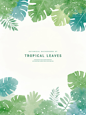 PSD 잎 일러스트 수채화 프레임 사람없음 초록색 카피스페이스 트로피컬아트 국내일러스트 식물 컬러 공백 그림 파일형식