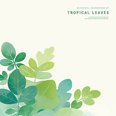 PSD 잎 일러스트 수채화 사람없음 초록색 카피스페이스 트로피컬아트 국내일러스트 식물 컬러 공백 그림 파일형식