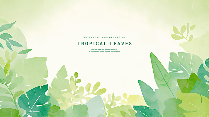PSD 잎 일러스트 수채화 프레임 사람없음 초록색 카피스페이스 트로피컬아트 국내일러스트 식물 컬러 공백 그림 파일형식