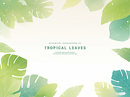 PSD 잎 일러스트 수채화 프레임 사람없음 초록색 카피스페이스 트로피컬아트 국내일러스트 식물 컬러 공백 그림 파일형식