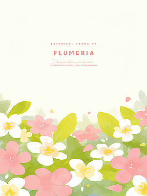 PSD 분홍색 백그라운드 일러스트 수채화 사람없음 연두색 풀잎 플루메리아 트로피컬아트 연노랑색 국내일러스트 꽃 컬러 잎 초록색 노란색 풀_식물 그림 파일형식