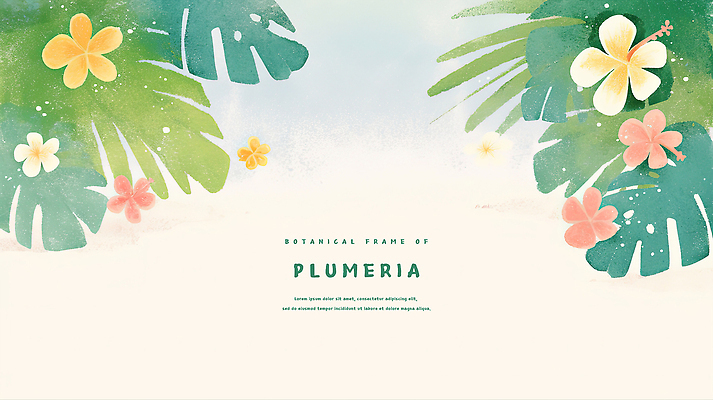 PSD 백그라운드 일러스트 수채화 사람없음 연두색 풀잎 플루메리아 트로피컬아트 연노랑색 국내일러스트 꽃 잎 초록색 노란색 풀_식물 그림 파일형식