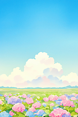 JPG 구름 일러스트 여름꽃 자연 하늘 수채화 산 사람없음 여름풍경 풀잎 수국 국내일러스트 AI일러스트 AI콘텐츠 자연요소 꽃 잎 풍경 풀_식물 생태계 파일형식 여름_계절