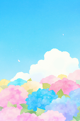 JPG 구름 일러스트 여름꽃 자연 하늘 수채화 사람없음 여름풍경 풀잎 수국 국내일러스트 AI일러스트 AI콘텐츠 자연요소 꽃 잎 풍경 풀_식물 생태계 파일형식 여름_계절