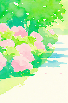 JPG 일러스트 여름꽃 자연 수채화 그림자 사람없음 여름풍경 풀잎 수국 국내일러스트 AI일러스트 AI콘텐츠 꽃 잎 풍경 풀_식물 생태계 파일형식 여름_계절