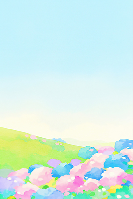 JPG 일러스트 여름꽃 자연 하늘 수채화 사람없음 여름풍경 풀잎 수국 국내일러스트 AI일러스트 AI콘텐츠 꽃 잎 풍경 풀_식물 생태계 파일형식 여름_계절