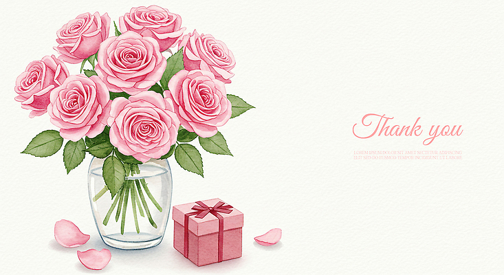 PSD 꽃잎 리본 분홍색 꽃다발 잎 일러스트 수채화 사람없음 선물상자 장미 꽃병 어버이날 스승의날 감사 가정의달 로즈데이 은혜 국내일러스트 식물 기념일 꽃 감정 컬러 데이이벤트 선물 상자 5월 파일형식