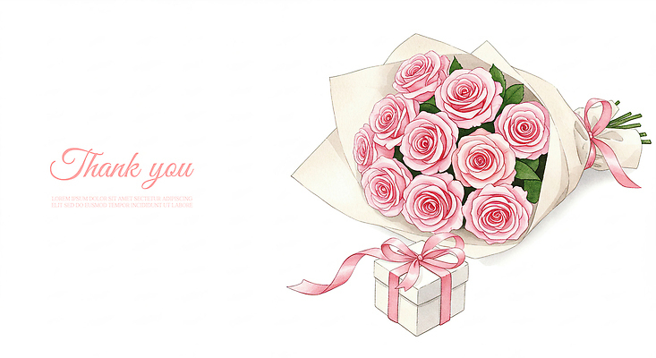 PSD 리본 분홍색 꽃다발 잎 일러스트 수채화 사람없음 선물상자 장미 어버이날 스승의날 감사 가정의달 로즈데이 은혜 국내일러스트 식물 기념일 꽃 감정 컬러 데이이벤트 선물 상자 5월 파일형식