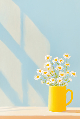 JPG 일러스트 그림자 사람없음 햇빛 꽃병 데이지 유화 국내일러스트 AI일러스트 AI콘텐츠 꽃 미술 태양 파일형식