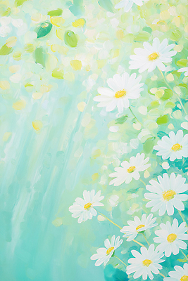 JPG 일러스트 자연 풍경 사람없음 햇빛 풀잎 데이지 유화 국내일러스트 AI일러스트 AI콘텐츠 꽃 잎 미술 태양 풀_식물 생태계 파일형식