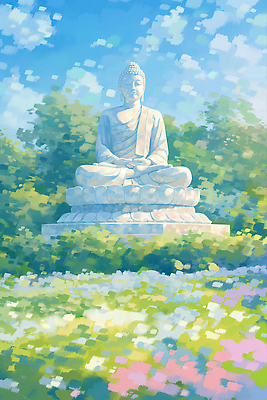 JPG 나무 구름 불교 일러스트 자연 하늘 잔디 사람없음 부처님오신날 풀잎 가부좌 부처님상 국내일러스트 AI일러스트 AI콘텐츠 자연요소 식물 기념일 종교 잎 앉기 풀_식물 불상 생태계 부처 파일형식