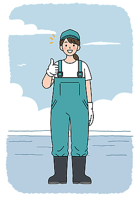 전신 PSD 구름 모자 여자 바다 장갑 일러스트 하늘 작업복 어업 장화 한명 미소 성인 파란색 어부 따봉 성인여자한명만 소상공인 수산인의날 국내일러스트 자연요소 직업 1 잡화 옷 산업 컬러 신발 표정 사람 경제 최고 상인 여자한명만 성인여자만 파일형식 법정기념일