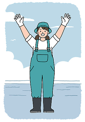 전신 PSD 구름 모자 여자 바다 장갑 일러스트 하늘 작업복 어업 장화 한명 미소 성인 파란색 만세 어부 성인여자한명만 소상공인 수산인의날 국내일러스트 자연요소 직업 1 잡화 옷 산업 컬러 신발 모션 표정 사람 경제 상인 여자한명만 성인여자만 파일형식 법정기념일