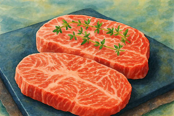 JPG 접시 일러스트 식탁 수채화 사람없음 소고기 로즈메리 등심 국내일러스트 AI일러스트 AI콘텐츠 식기 탁자 육류 허브 파일형식