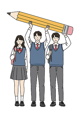 전신 PSD 학생 여자 남자 교복 일러스트 청소년 책가방 미소 들기 세명 연필 잡기 십대만 국내일러스트 옷 가방 모션 학용품 표정 사람 필기구 파일형식