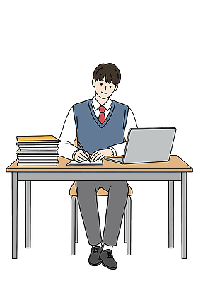 전신 PSD 학생 남자 교복 의자 일러스트 청소년 한명 미소 앉기 책 노트북 학습 펜 기록 잡기 책상 십대남자한명만 국내일러스트 1 옷 교육 가구 모션 표정 사람 전자제품 필기구 남자한명만 십대남자만 파일형식