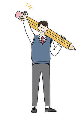 전신 PSD 학생 남자 교복 일러스트 청소년 한명 미소 들기 연필 손들기 파이팅 주먹 십대남자한명만 국내일러스트 1 옷 모션 학용품 표정 사람 필기구 남자한명만 십대남자만 파일형식