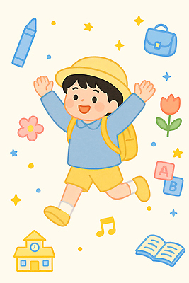 전신 PSD 알파벳 남자 어린이 가방 일러스트 한명 미소 소년 책 반짝임 달리기 유치원 유치원생 만세 튤립 크레파스 유치원복 매기 유치원모자 소년한명만 연노랑색 국내일러스트 모자_잡화 1 영어 잡화 옷 교육 꽃 모션 학용품 표정 사람 노란색 남자한명만 소년만 파일형식