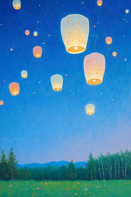 JPG 나무 불교 일러스트 하늘 산 풍경 사람없음 파란색 빛 희망 부처님오신날 기도 숲속 연등 연등행사 국내일러스트 AI일러스트 AI콘텐츠 식물 기념일 감정 종교 컬러 이벤트 등불 숲 불교용품 파일형식