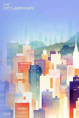 PSD 일러스트 산 사람없음 건물 파란색 빛 도시풍경 고층빌딩 주황색 도심 국내일러스트 건축물 컬러 풍경 빌딩 도시 파일형식