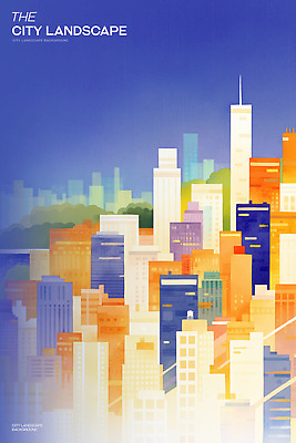 PSD 일러스트 산 사람없음 건물 파란색 빛 도시풍경 고층빌딩 주황색 도심 국내일러스트 건축물 컬러 풍경 빌딩 도시 파일형식