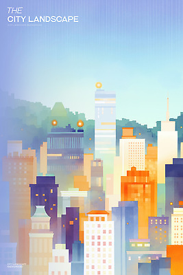 PSD 일러스트 산 사람없음 건물 파란색 빛 도시풍경 고층빌딩 주황색 도심 국내일러스트 건축물 컬러 풍경 빌딩 도시 파일형식