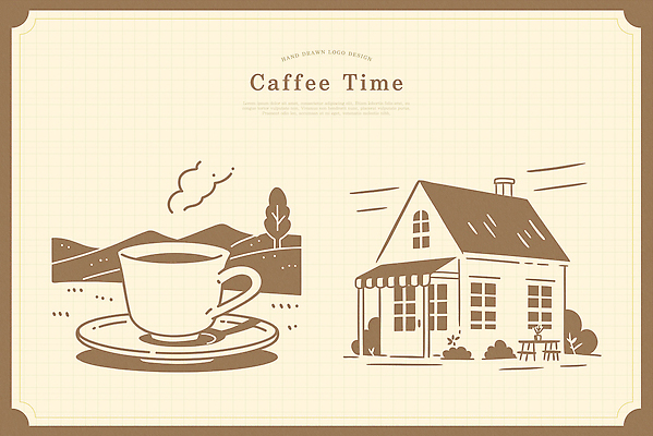 나무 라인일러스트 일러스트 탁자 티타임 산 주택 사람없음 갈색 풀 수증기 커피잔 컵받침 심볼 라인아트 베이지색 국내일러스트 AI파일 식물 커피 선 컬러 가구 휴식 잔 건물 받침대 파일형식 벡터