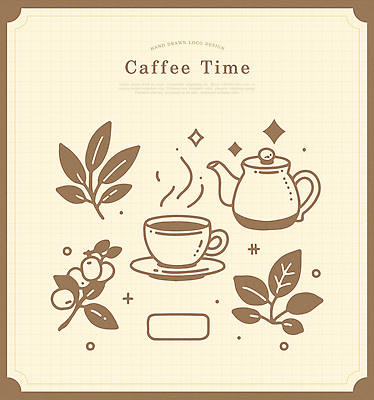 열매 잎 라인일러스트 일러스트 티타임 사람없음 반짝임 갈색 수증기 커피잔 찻주전자 컵받침 심볼 라인아트 베이지색 국내일러스트 AI파일 식물 커피 선 컬러 모션 주전자 휴식 잔 받침대 파일형식 벡터