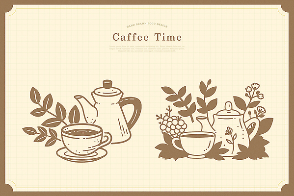 잎 라인일러스트 일러스트 티타임 사람없음 갈색 커피잔 찻주전자 컵받침 심볼 라인아트 베이지색 국내일러스트 AI파일 식물 커피 선 컬러 주전자 휴식 잔 받침대 파일형식 벡터