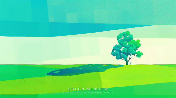 PSD 나무 실루엣 일러스트 자연 하늘 한그루 그림자 한명 사람 초원 초록색 기하학 국내일러스트 식물 1 컬러 무늬 촬영기법 생태계 파일형식