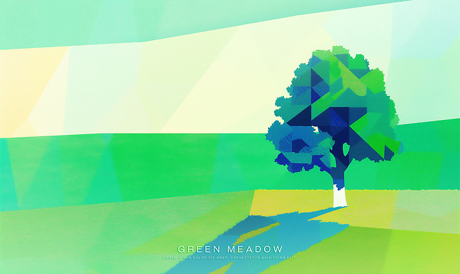 PSD 나무 일러스트 자연 하늘 한그루 그림자 초원 사람없음 초록색 기하학 국내일러스트 식물 1 컬러 무늬 생태계 파일형식