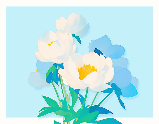 PSD 하늘색 잎 일러스트 봄꽃 사람없음 작약 국내일러스트 식물 꽃 파란색 봄 파일형식