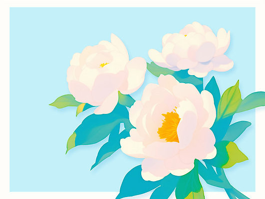 PSD 하늘색 잎 일러스트 봄꽃 사람없음 작약 국내일러스트 식물 꽃 파란색 봄 파일형식