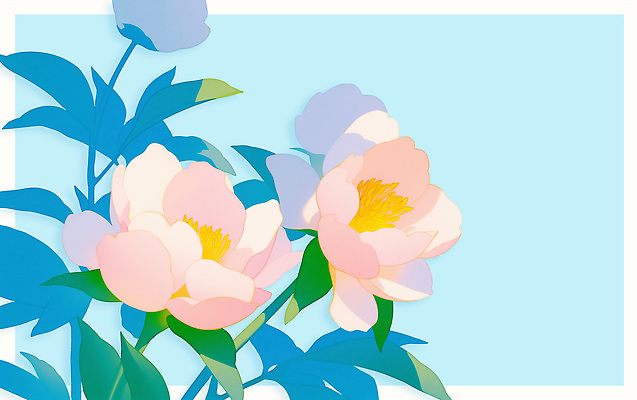 PSD 하늘색 잎 일러스트 봄꽃 사람없음 작약 국내일러스트 식물 꽃 파란색 봄 파일형식