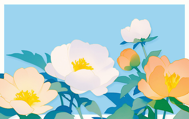 PSD 하늘색 잎 일러스트 봄꽃 사람없음 작약 국내일러스트 식물 꽃 파란색 봄 파일형식